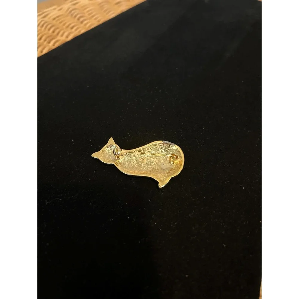 Vintage SFJ Steinmetz Black Cat Pin Enamel Halloween Brooch